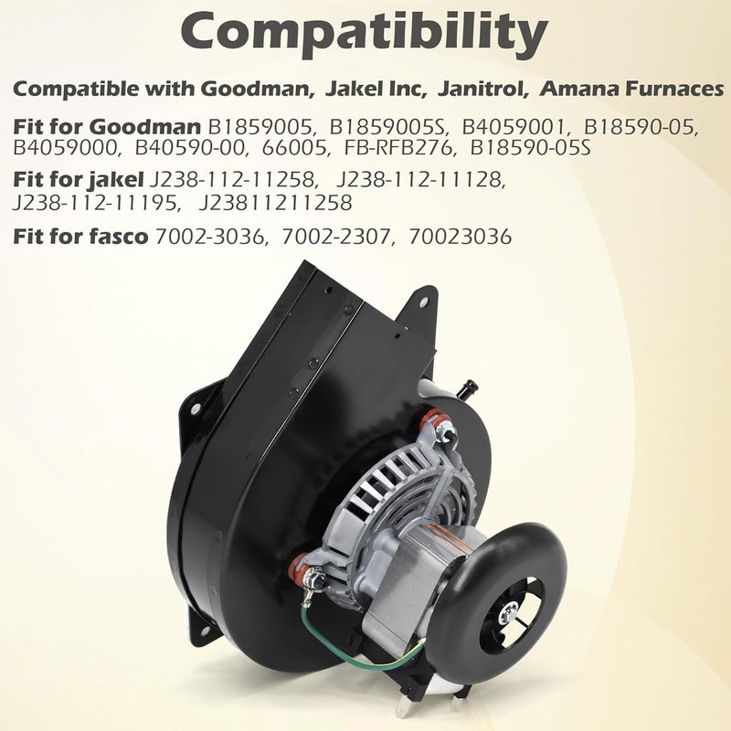 Aibabcue Draft Inducer Motor Replacement Compatible with Goodman B1859005S, B1859005, Jakel J238-112-11128, J238-112-11258 Furnace Exhaust Draft Blower Motor Assembly - Image 3